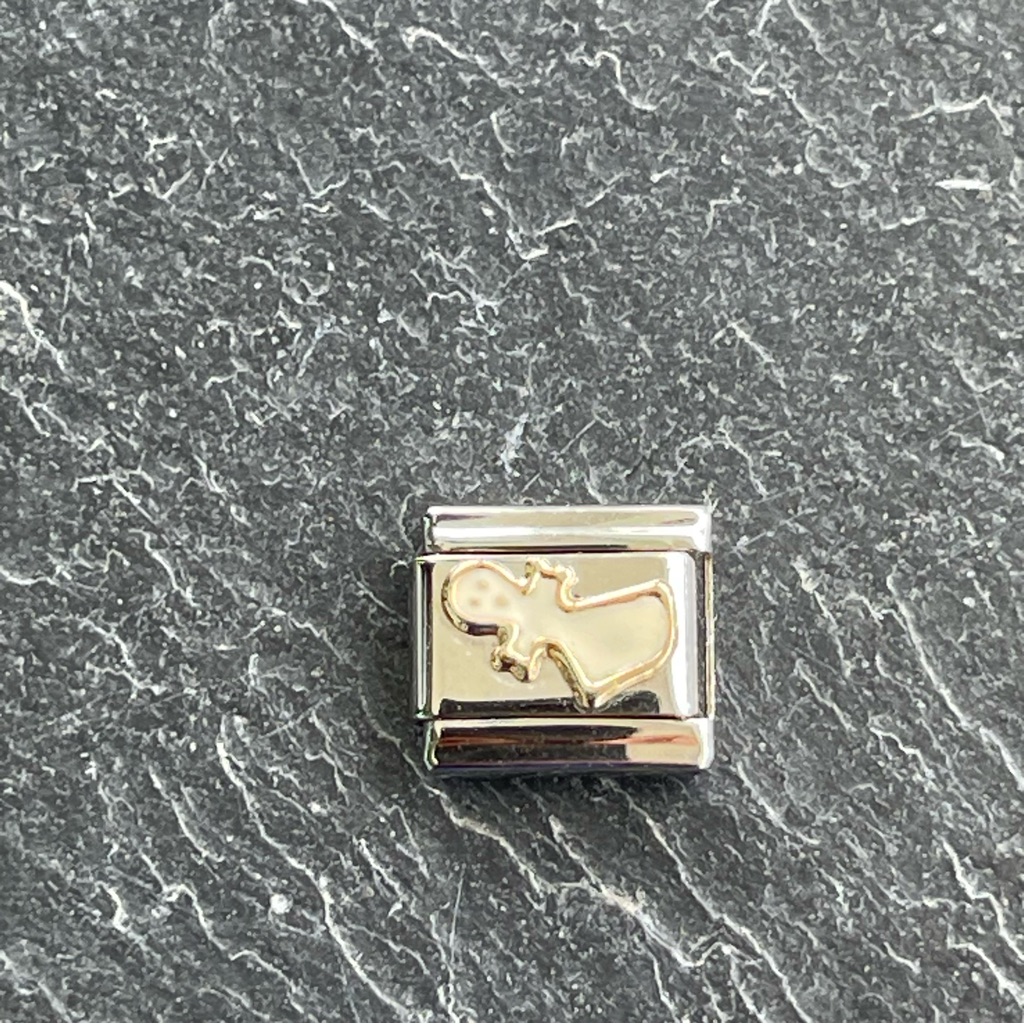 Zoppini Stainless Steel And Gold White Enameled Ghost Charm Link
